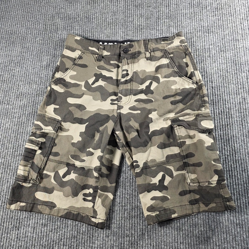 Monument Mens Camo Cargo Shorts Green Brown Size 30‎ Stretch Cotton Camouflage